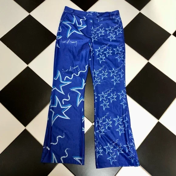 House Of Sunny Infinity Party Satin Pants Klein Blue Women's Size US 10 stars - Picture 6 of 16